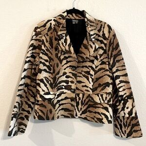 Anthracite Women’s Blazer Size 16 Jacket Tan & Black Cotton Animal Print Preppy